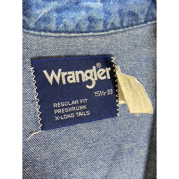 WRANGLER Men's Dark Blue Denim Regular-Fit Distressed Button-Up Shirt SZ 15.5 33 - Picture 12 of 14